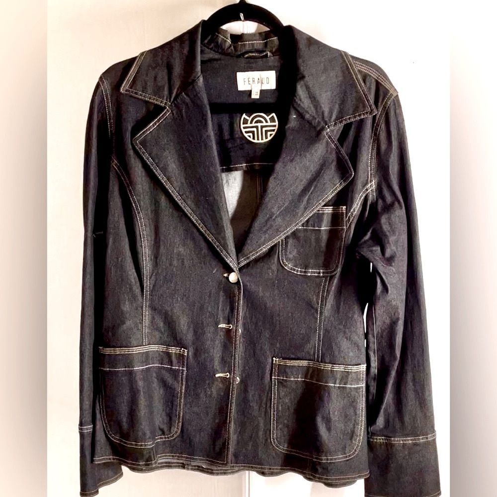 Vintage Black Denim Blazer Louis Feraud Paris